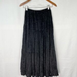Circle T by Marilyn Lenox Tiered Maxi Skirt Velour Velvet Black Size Medium